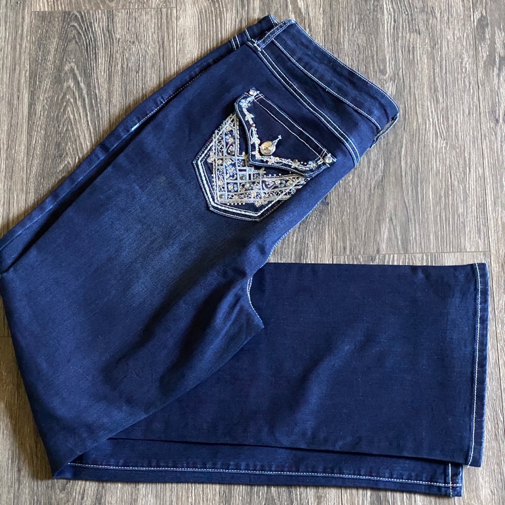 Est. 1946 Womens Size 12 Stretch Blue Denim Jeans Rhinestone Pockets 36x32